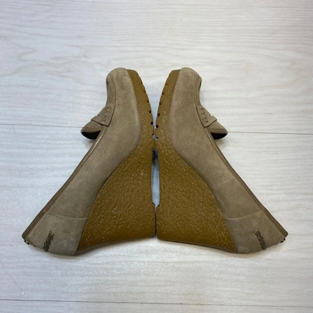 Michael Michael Kors Tan Suede Penny Loafer Wedge Heels Lug Sole‎ Womens 7.5M